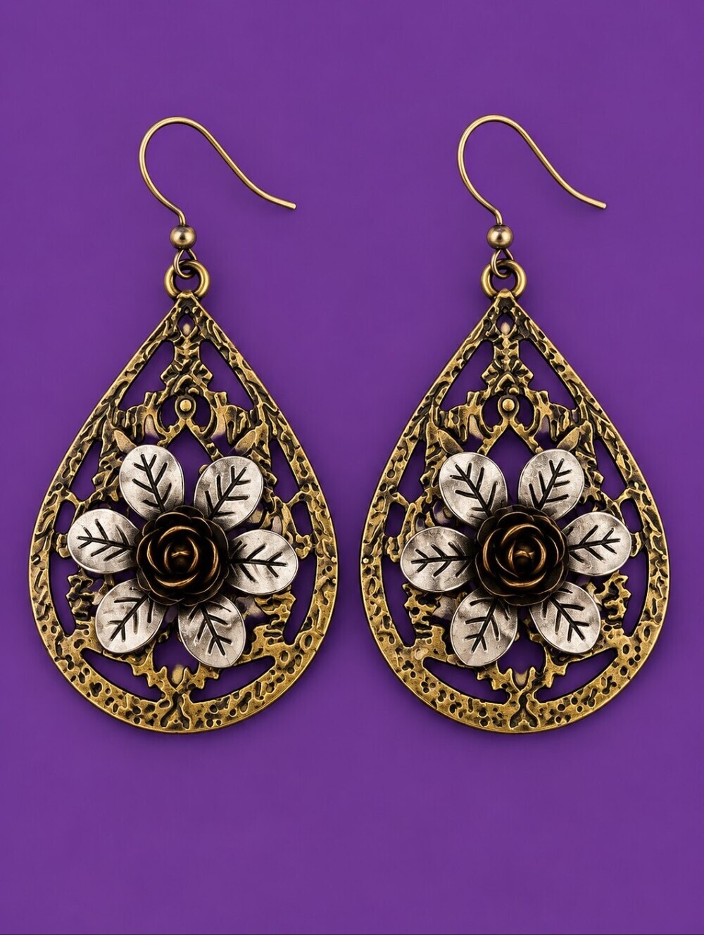 3/$30 PREMIER DESIGNS Antique Brass Copper Rose Teardrop Dangle Earrings